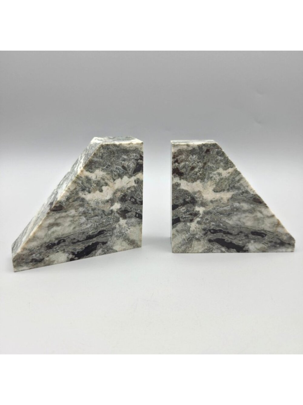 Modern Marble Triangle Bookends Pair Gray White Geometric Stone Book Ends Desk